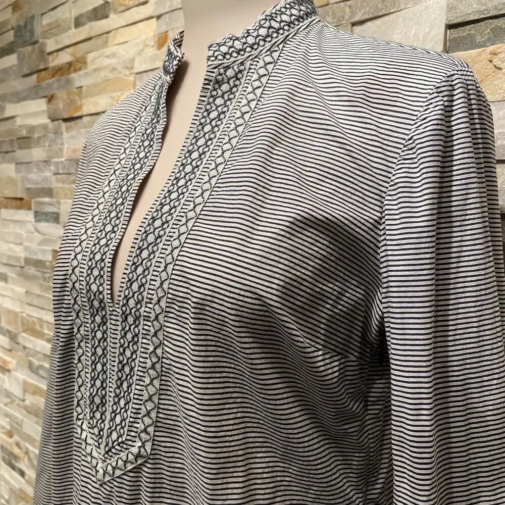 Tory Burch Striped Embroidered Tunic Top Sz 10 | Boho Resort